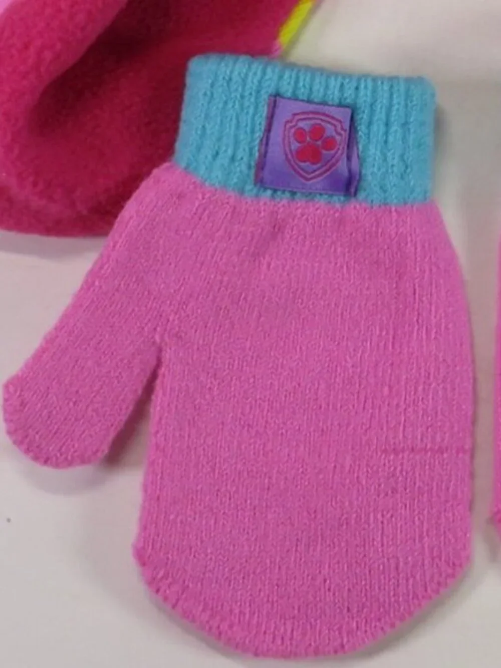 Nickelodeon Paw Patrol Girls Fleece Lined Beanie Earflap Hat & Mittens Set Pink